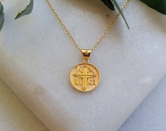 SPECIAL OFFER, Byzantine Pendant, 18K gold,Constantine and Saint Helen coin with chain, Constantinato.Christian Pendant.Христианская монета