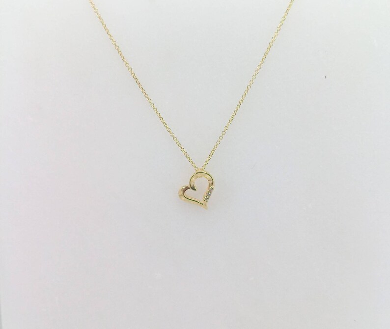 K9 Gold Heart Necklace.Yellow gold Valentine's Heart gift.Love Pendant with chain.Heart Necklace.Valentine's Gift for her.Anniversary Gift. image 2