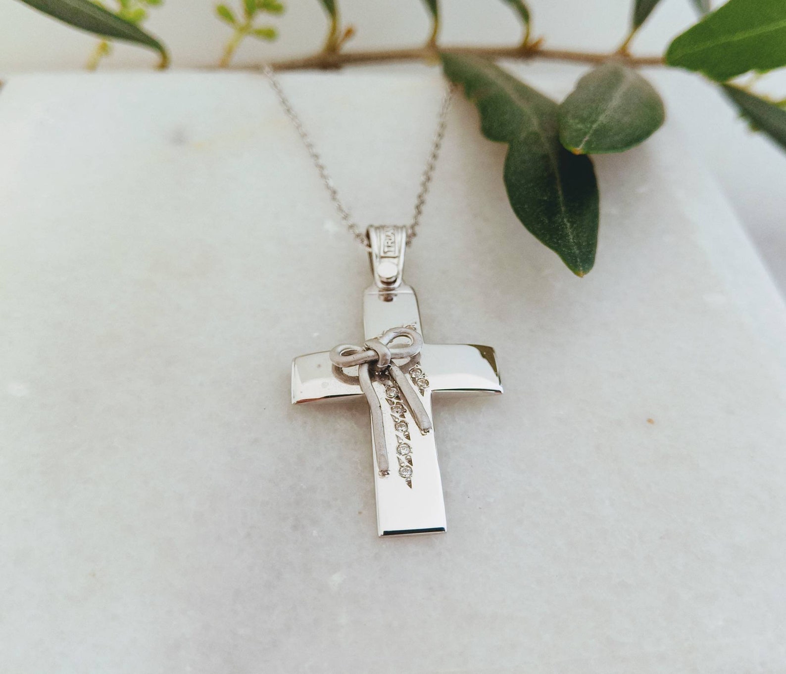 14Κ White Gold Cross.baptism White Gold Cross.distinct Cross for Girl