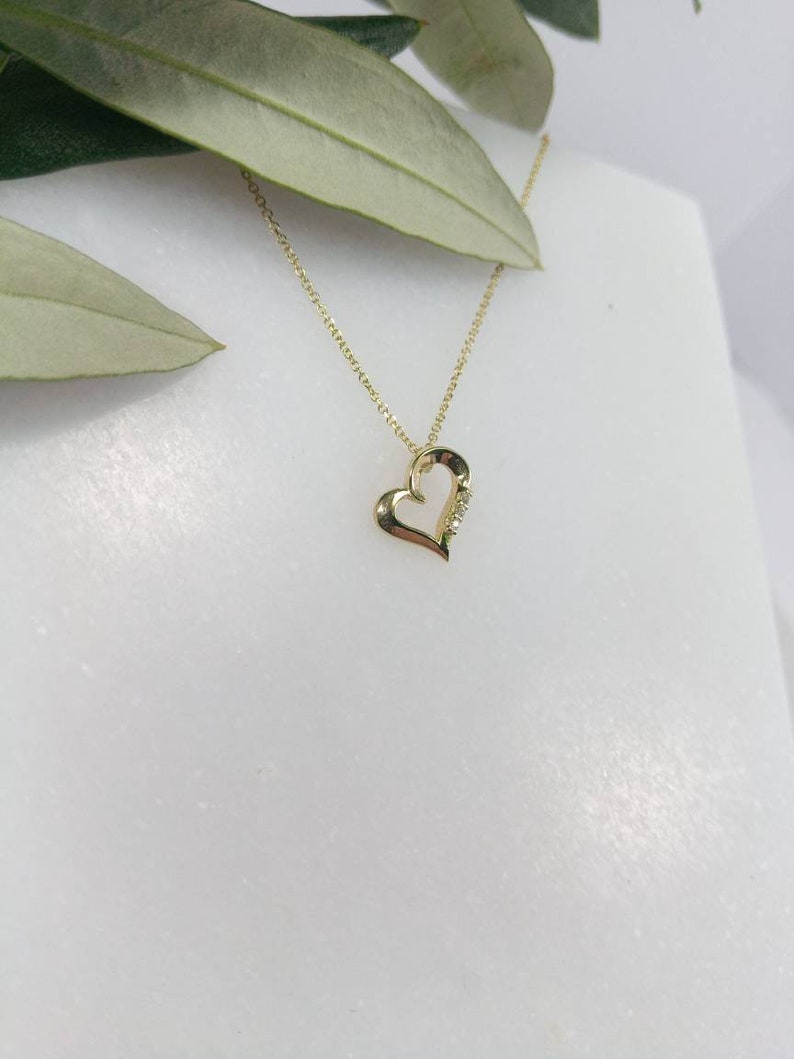 K9 Gold Heart Necklace.Yellow gold Valentine's Heart gift.Love Pendant with chain.Heart Necklace.Valentine's Gift for her.Anniversary Gift. image 8