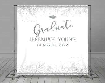 Graduation Backdrop, Class Of 2021, White And Silver Backdrop, Prom Backdrop, Custom Grad Banner, Graduation Step And Repeat, Photo Booth,