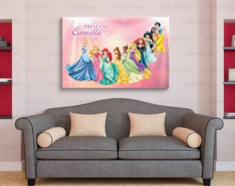 Princess Canvas Print, Kids Gift Idea, Princess And Friends, Nursery Wall Decor, Wall Hanging Canvas, Kid Bedroom Wall Art, kids Room Decor