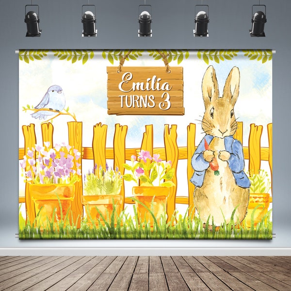 Peter Rabbit, Backdrop Banner, Garden Theme, Baby Shower, Graduation, Birthday Party, Photo Booth, Vinyl Print,