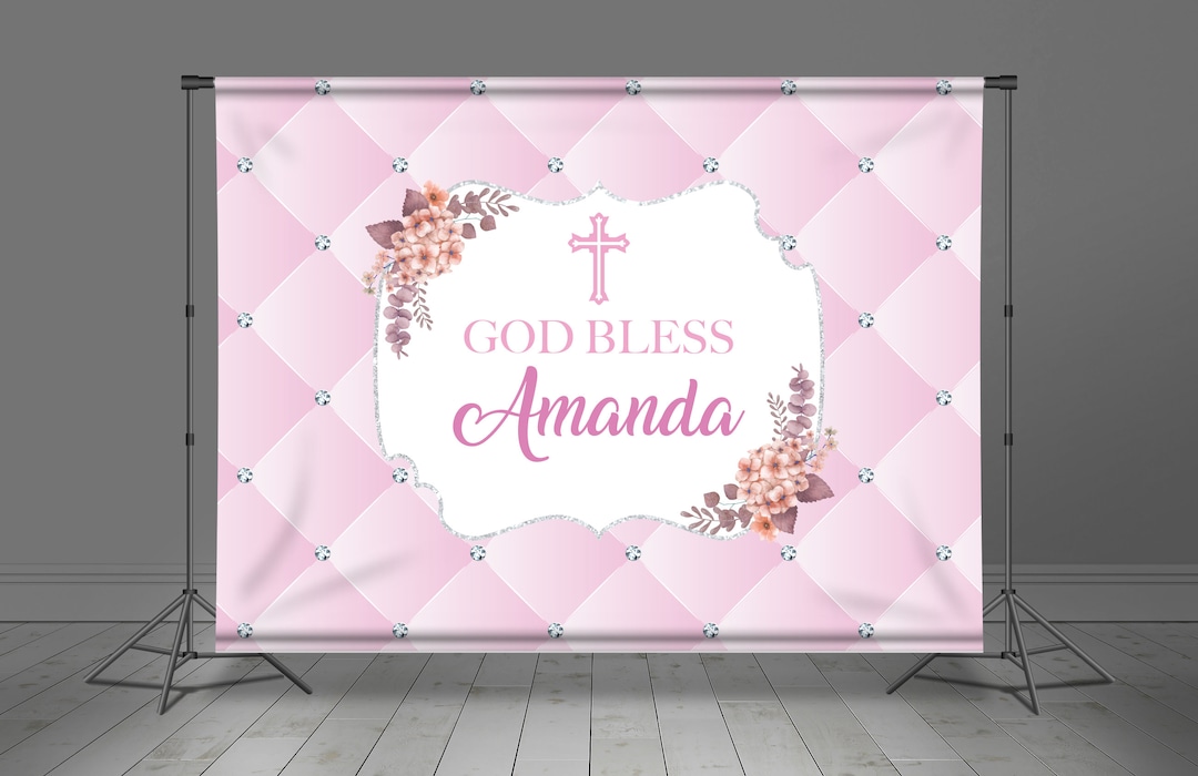Christening Backdrop Banner, Baptism Theme, Baby Girl, Background