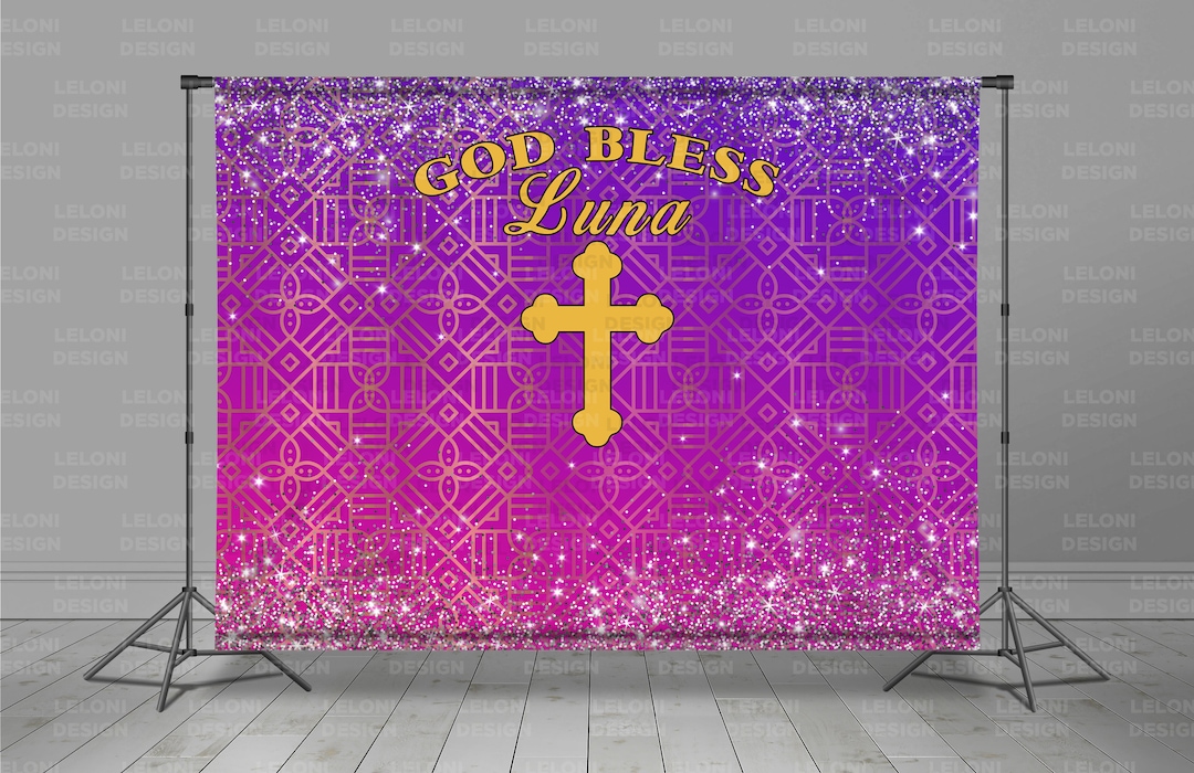 Baptism, Christening Backdrop Banner, Baby Girl, Background, Gold Cross
