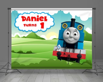 Thomas and Friends Backdrop Banner, Trains Theme, Birthday Decoration, Kids Party Decor, Editable Background, Photo Booth,