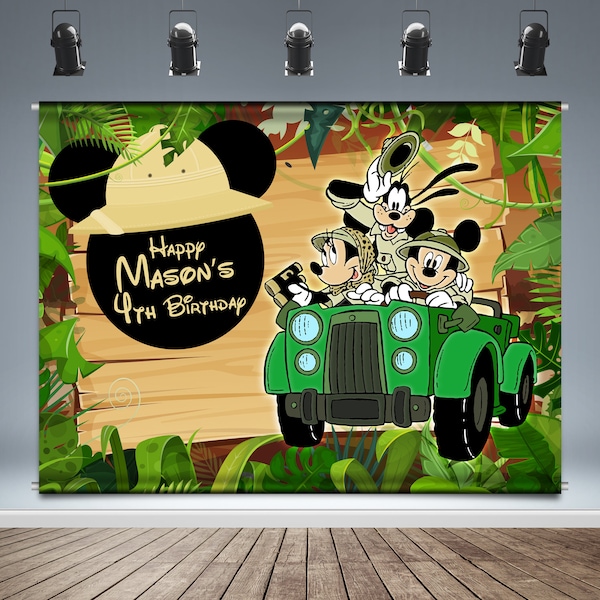 Mickey Mouse Safari, Backdrop Banner, Birthday Party, Disney Animal Kingdom, Goofy, Minnie, Kids adventure Theme, Photo Booth,