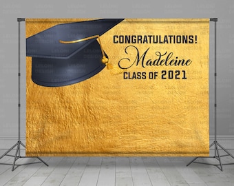Graduation Backdrop, Class Of 2021, Graduation Step And Repeat, Black And Gold Backdrop, Prom Backdrop, Custom Grad Banner, Photo Booth,