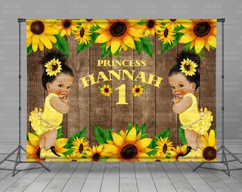 Sunflower Baby Princess Backdrop Banner, Princess, Baby Shower, Wood Background, Birthday Party, Photo Booth, Vinyl Print,