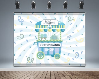 Candy Shop Backdrop Banner, Cotton Candy, Baby Shower, Birthday Party, Any Occasion, Candy Bar, Blue and Green, Photo Booth,