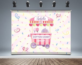 Candy Shop Backdrop Banner, Cotton Candy, Baby Shower, Birthday Party, Any Occasion, Candy Bar, Pink and Purple, Photo Booth,