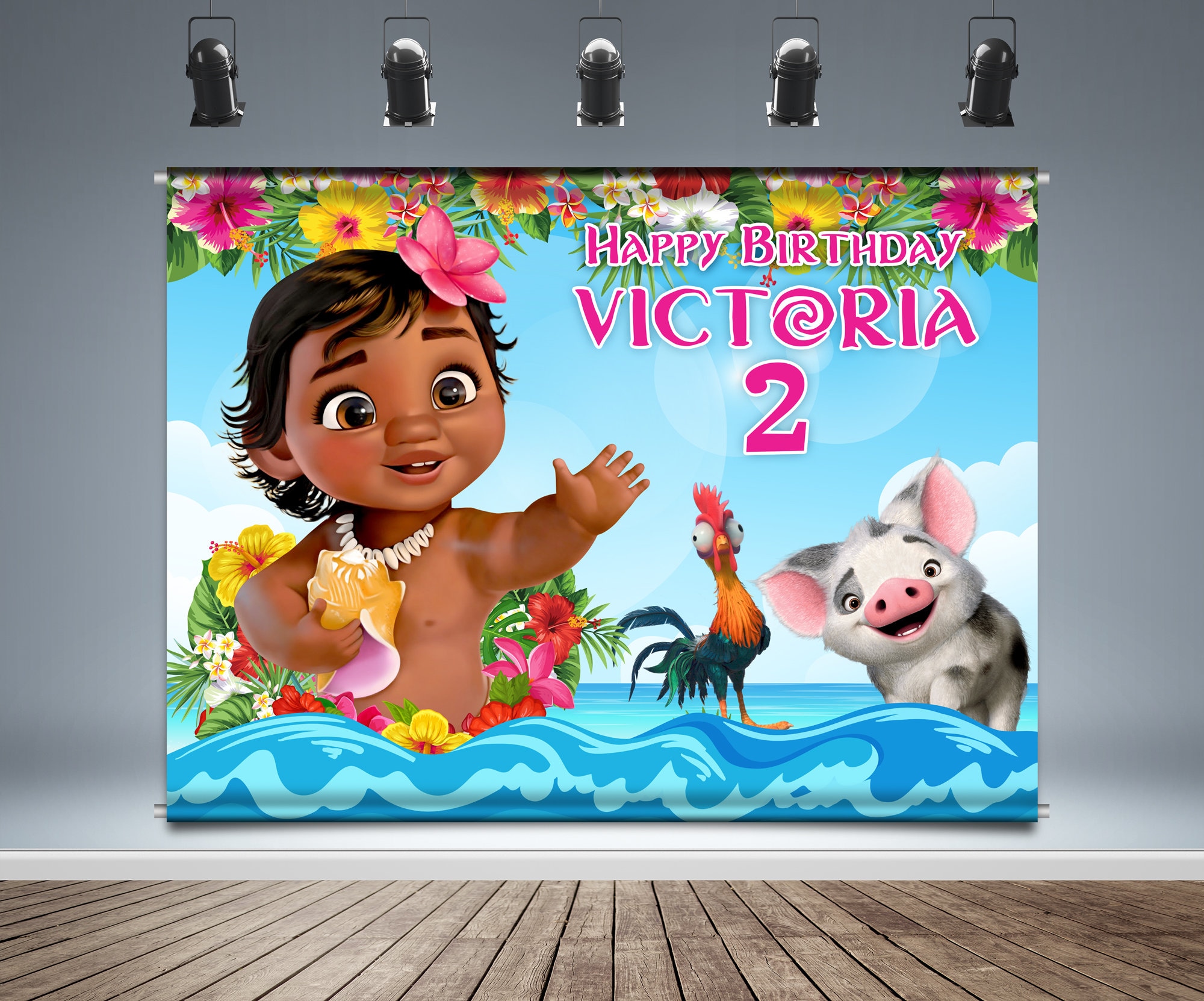 Baby Moana Backdrop Banner Pua Pig Hei Hei Rooster Ocean Etsy