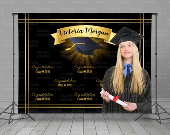 Graduation Backdrop, Black And Gold Backdrop, Prom Backdrop, Custom Grad Banner, Class Of 2021, Graduation Step And Repeat, Photo Booth,