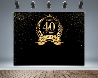 40th Birthday Backdrop Banner, Anniversary, Wedding, Sweet 16, Sparkle Theme, Golden Custom Party Background, Photo Booth,