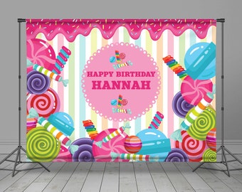 Candyland, Backdrop Banner, Birthday Background, lollipop, Candy Theme, Candy Bar, Kid Candy Shop, Custom Design, Photo Booth,
