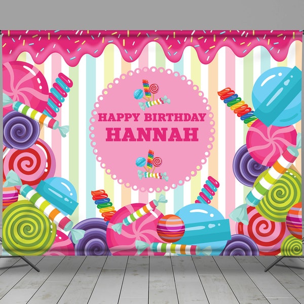 Candyland, Backdrop Banner, Birthday Background, lollipop, Candy Theme, Candy Bar, Kid Candy Shop, Custom Design, Photo Booth,
