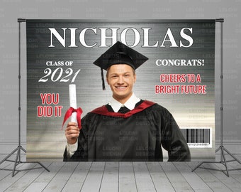 Graduation Backdrop, Class Of 2021, Black And Silver Backdrop, Magazine Grad Banner, Prom Backdrop, Graduation Step And Repeat, Photo Booth,