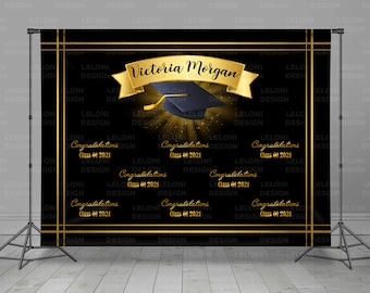 Graduation Backdrop, Black And Gold Backdrop, Class Of 2021, Prom Backdrop, Custom Grad Banner, Graduation Step And Repeat, Photo Booth,