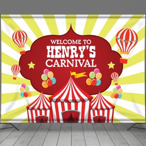Circus Tent Backdrop Banner, Carnival Theme, Birthday Decoration, Kids Party, Editable Background, Party Decor, Photo Booth,
