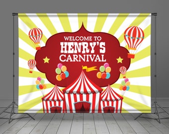 Circus Tent Backdrop Banner, Carnival Theme, Birthday Decoration, Kids Party, Editable Background, Party Decor, Photo Booth,