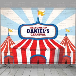 Circus Tent Backdrop Banner, Birthday Decoration, Kids Party, Editable Background, Carnival Theme, Party Decor, Photo Booth, image 1