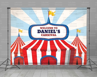 Circus Tent Backdrop Banner, Birthday Decoration, Kids Party, Editable Background, Carnival Theme, Party Decor, Photo Booth,