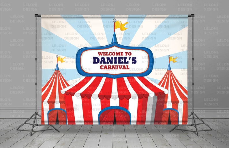 Circus Tent Backdrop Banner, Birthday Decoration, Kids Party, Editable Background, Carnival Theme, Party Decor, Photo Booth, image 1