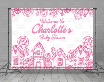 Candyland, Candy Shop, Backdrop Banner, Pink White, Candy Bar, Birthday Background, Candy Theme, Custom Design, Photo Booth,