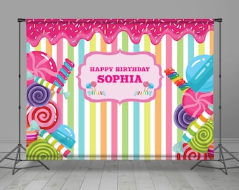 Candy Bar, Backdrop Banner, Birthday Background, lollipop, Candy Theme, Candyland, Kid Candy Shop, Custom Design, Photo Booth,