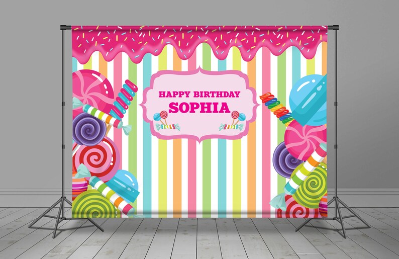 Candy Bar, Backdrop Banner, Birthday Background, lollipop, Candy Theme, Candyland, Kid Candy Shop, Custom Design, Photo Booth, image 1