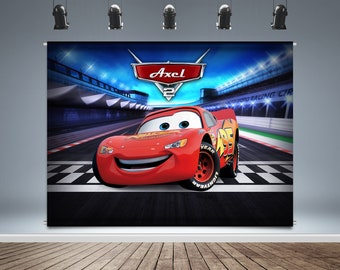 Racing Car Backdrop Banner, Personalized Banner, Finish Line, Birthday Theme, Race Car Checkered, Party Decor, Photo Booth,