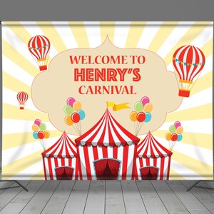 Carnival Backdrop Banner, Circus Tent Theme, Birthday Decoration, Kids Party, Editable Background, Party Decor, Photo Booth,