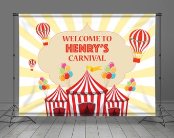 Carnival Backdrop Banner, Circus Tent Theme, Birthday Decoration, Kids Party, Editable Background, Party Decor, Photo Booth,