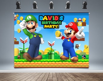 Super Mario Backdrop Banner, Luigi, Birthday Decoration, Kids Party Theme, Video Game Background, Party Decor, Photo Booth,