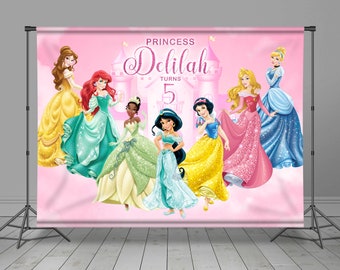 Princess Backdrop Banner, Custom Theme, Personalized Banner, Girl Theme Backdrop, Princess And Friends, Kids Party, Editable, Photo Booth,