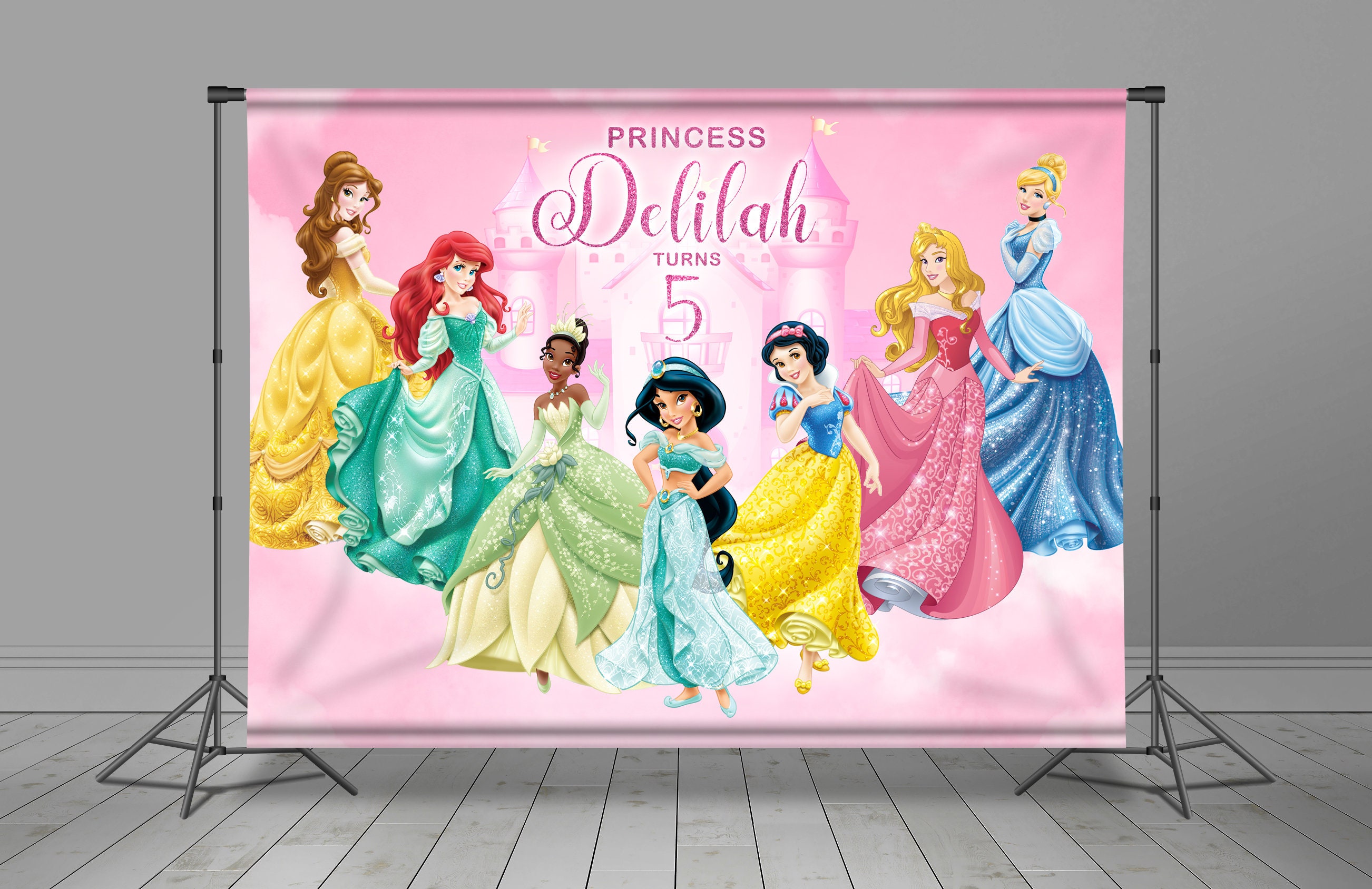 Princess Backdrop Banner, Custom Theme, Personalized Banner, Girl Theme Backdrop, Princess And Friends, Kids Party, Editable, Photo Booth,
