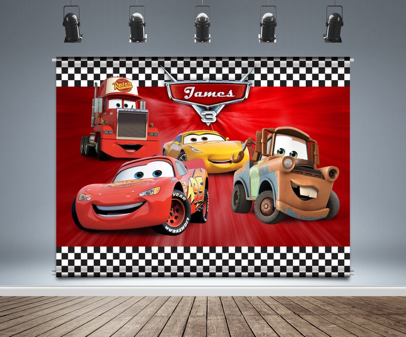 Disney Cars Backdrop Banner Birthday Theme Lightning | Etsy