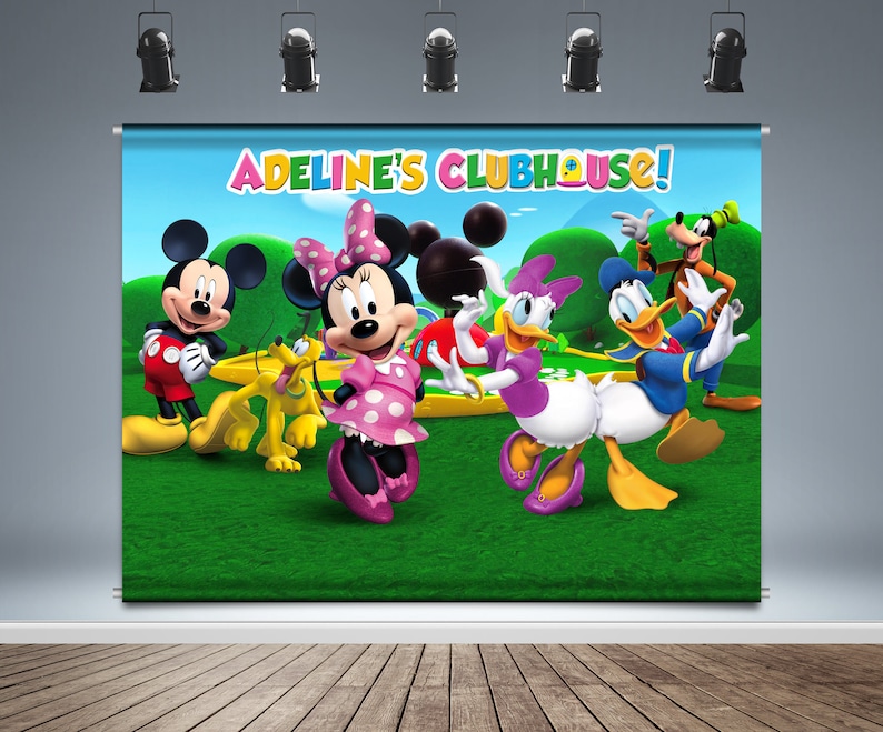 Minnie Mouse Clubhouse park Backdrop Banner Girl Theme Goofy Daisy Duck donald duck Party Supply Photo Booth Vinyl