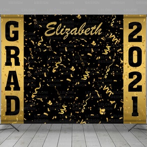 Graduation Backdrop, Class Of 2021, Black And Gold Backdrop, Prom Backdrop, Custom Grad Banner, Graduation Step And Repeat, Photo Booth, image 1