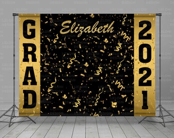 Graduation Backdrop, Class Of 2021, Black And Gold Backdrop, Prom Backdrop, Custom Grad Banner, Graduation Step And Repeat, Photo Booth,