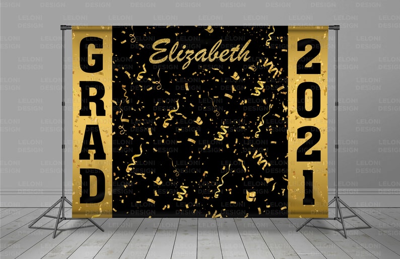 Graduation Backdrop, Class Of 2021, Black And Gold Backdrop, Prom Backdrop, Custom Grad Banner, Graduation Step And Repeat, Photo Booth, image 1