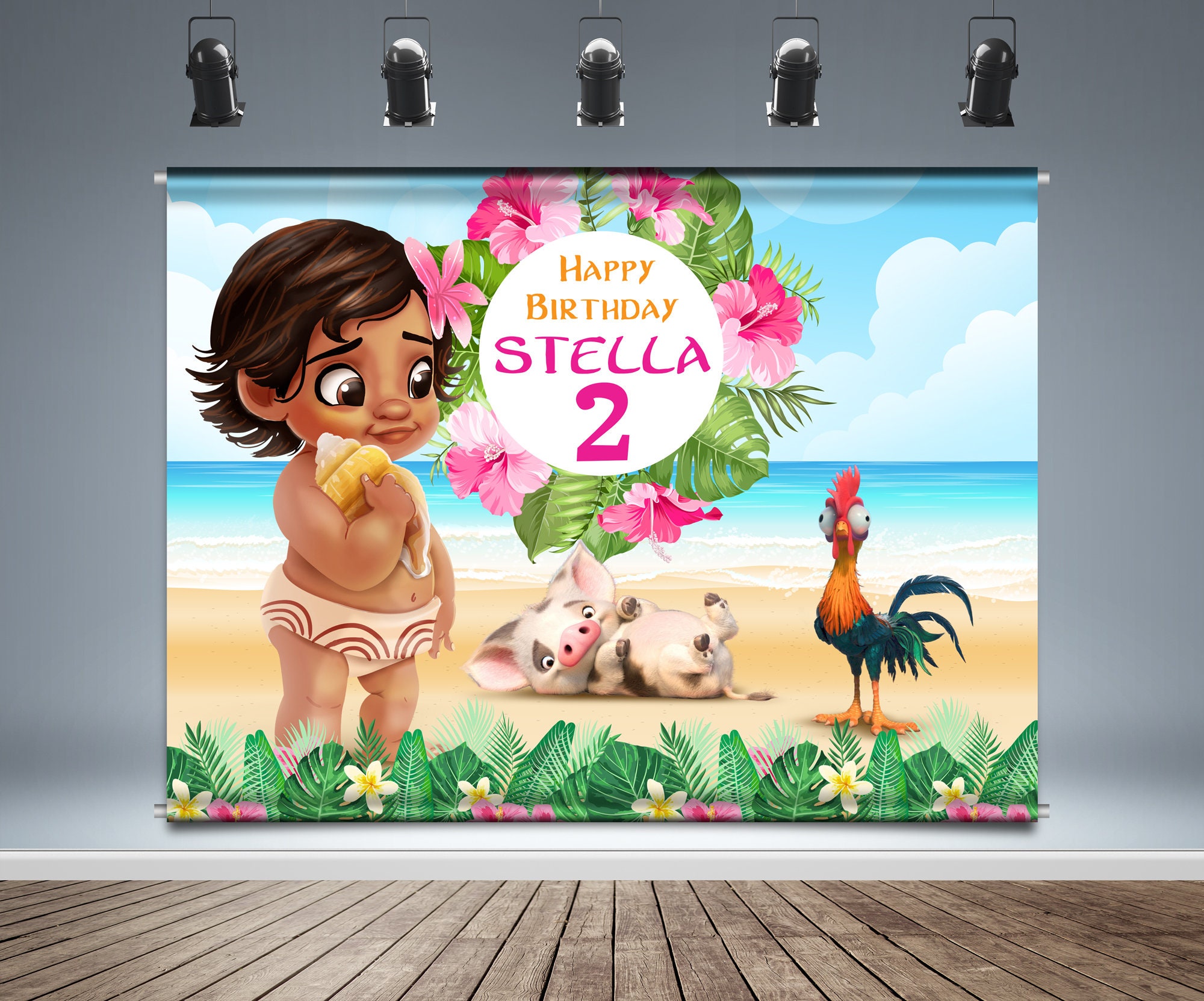 Baby Moana Backdrop Banner Pua Pig Hei Hei Rooster Tropical Etsy