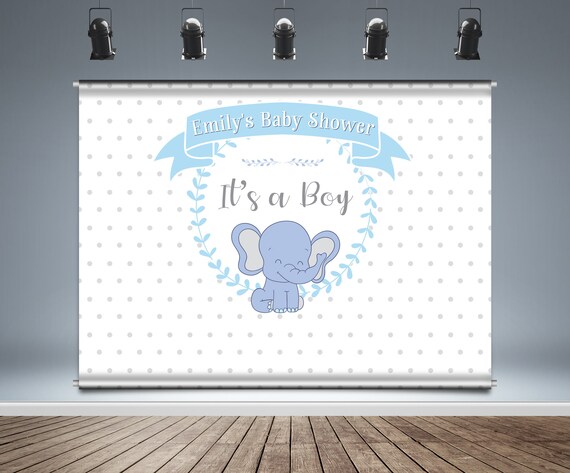 Blue Baby Elephant Baby Shower Backdrop Banner It S A Boy Background Theme Party Supply Custom Photo Booth Vinyl Print