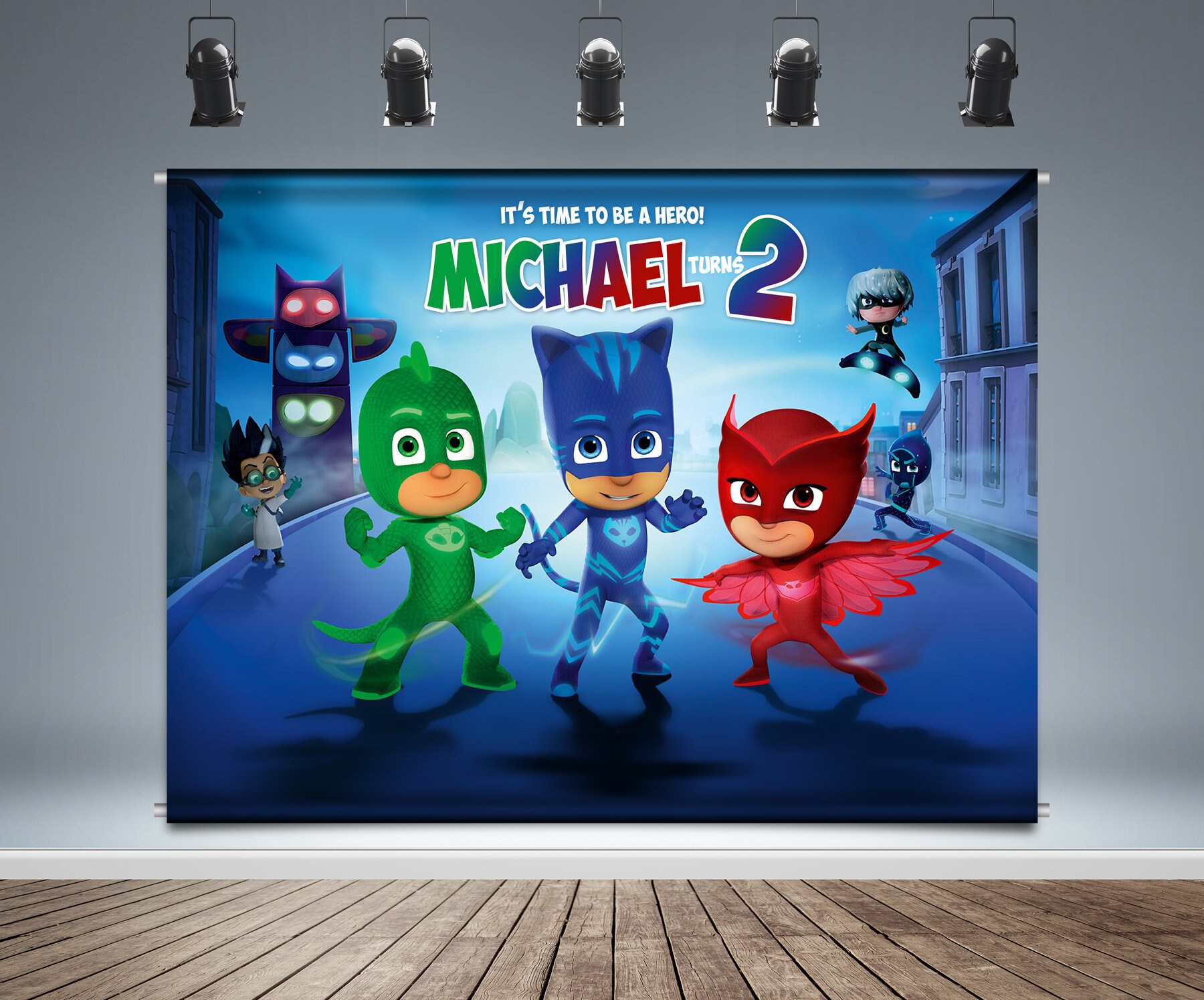PJ Masks Backdrop Banner Gekko Owlette Cat boy Hero | Etsy