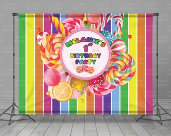 Candyland, Backdrop Banner, Birthday Background, Candy Bar, lollipop, Kid Candy Shop, Custom Design, Candy Theme, Photo Booth,