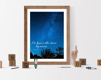 Conosce le stelle per nome, Salmo 147:4, download digitale, wall art, stampabile, religioso