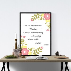 God can restore what is broken, DIY, Digital download, wall art, religious, Joel 2:25