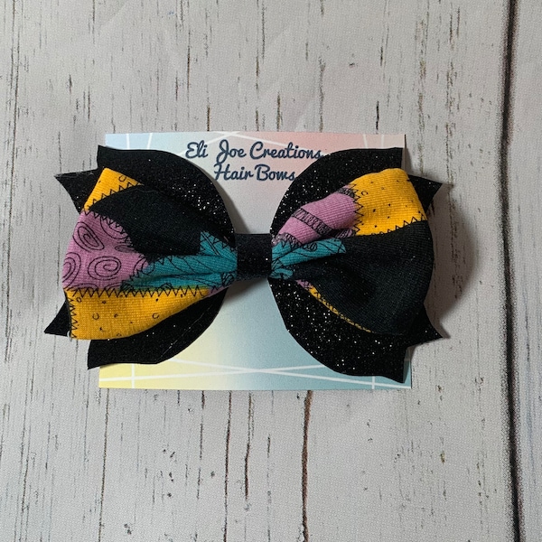 Sally Bow | Nightmare | Halloween Bow | Baby Halloween Bow | Matching Bow | Hair Bow | Glitter Bow | Party Bow