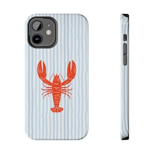 Lobster Phone Case - Coastal, Nautical, Blue stripe, Ocean Lover Gift, Nautical Decor, Summer Vibe, Beach Accessories, iphone 15, iphone 16