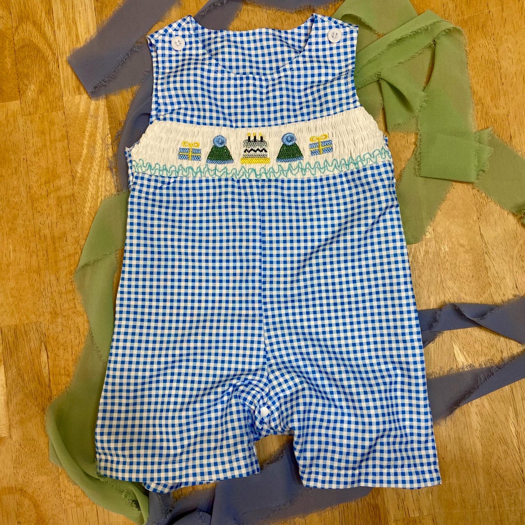 First Birthday Outfit, Vintage Baby Outfit, Blue and White Gingham, 6 ...